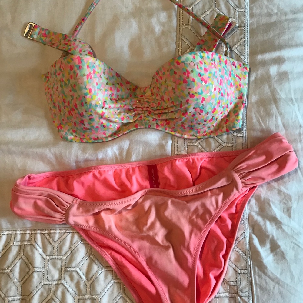 Victoria’s Secret confetti bandeau & pink bottoms